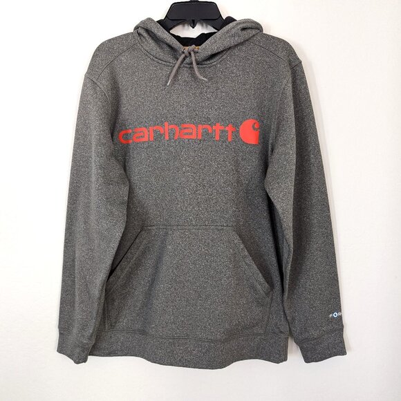 CARHARTT Pullover Men's M Gray Force Graphic Hooded‎ Long Sleeve Kangaroo Logo - Picture 1 of 11